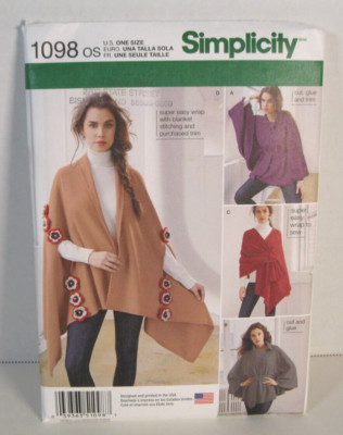 Simplicity 1098 Fleece Ponchos (2 Have No-Sew Versions) & Wraps Pattern Uncut