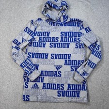 Adidas Logo Hoodie Pullover Youth XL 18/20 Blue/Gray Long Sleeve Lightweight
