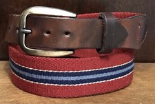 John Weitz VTG Canvas Belt Harness Leather Ends Sz 26 1-1/4  Wide GUC