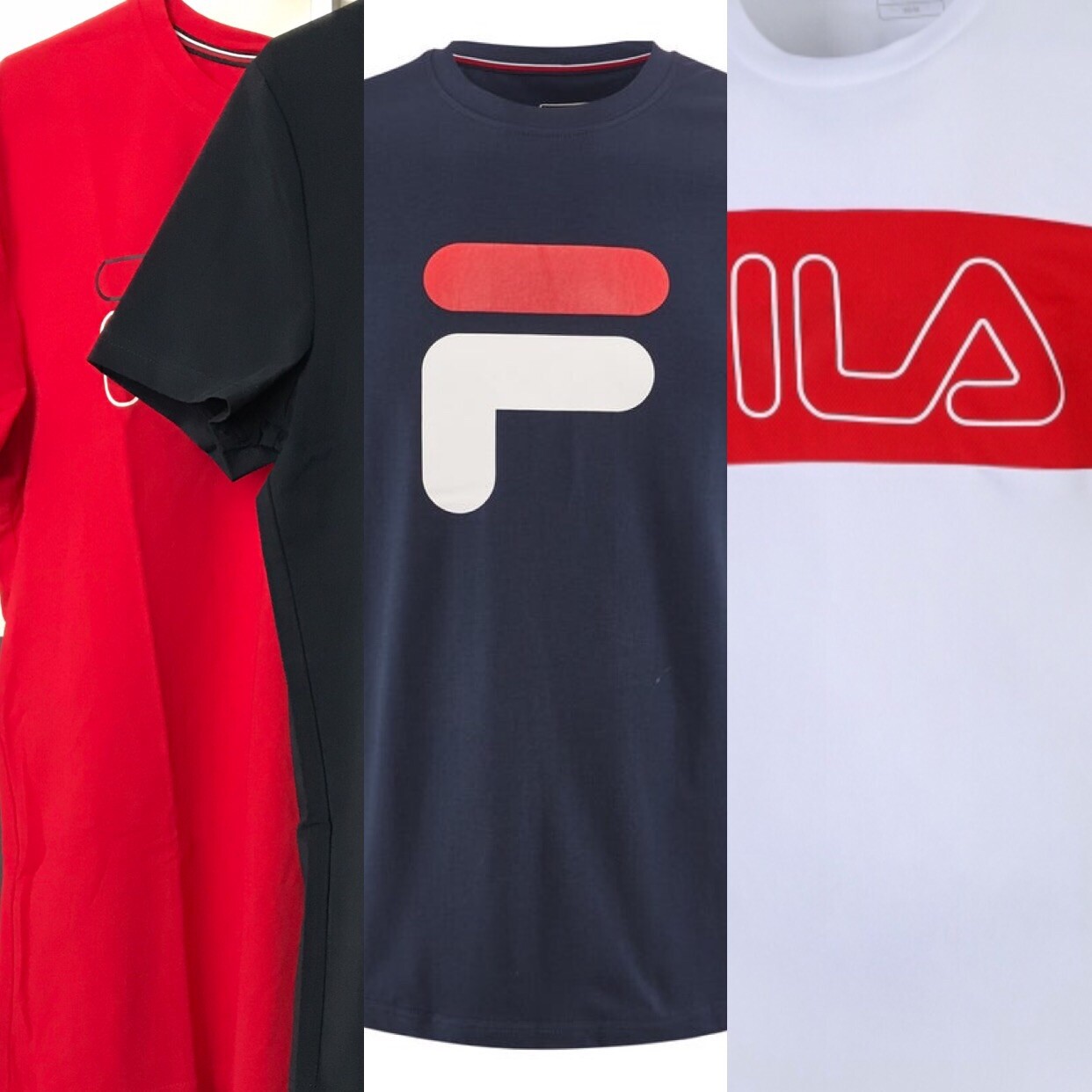 3x FILA Original T Shirt Uomo Rudi & Reggie Peacoat Bianco Rosso Blu Nuovo L