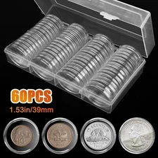 60pcs 39mm Coin Capsule Holder Clear Storage Box For 1 oz Silver & Copper Rounds