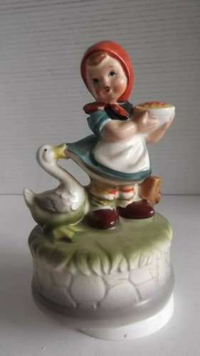 Music Box German Country Farm Girl with Goose Plays Theme from Love Story