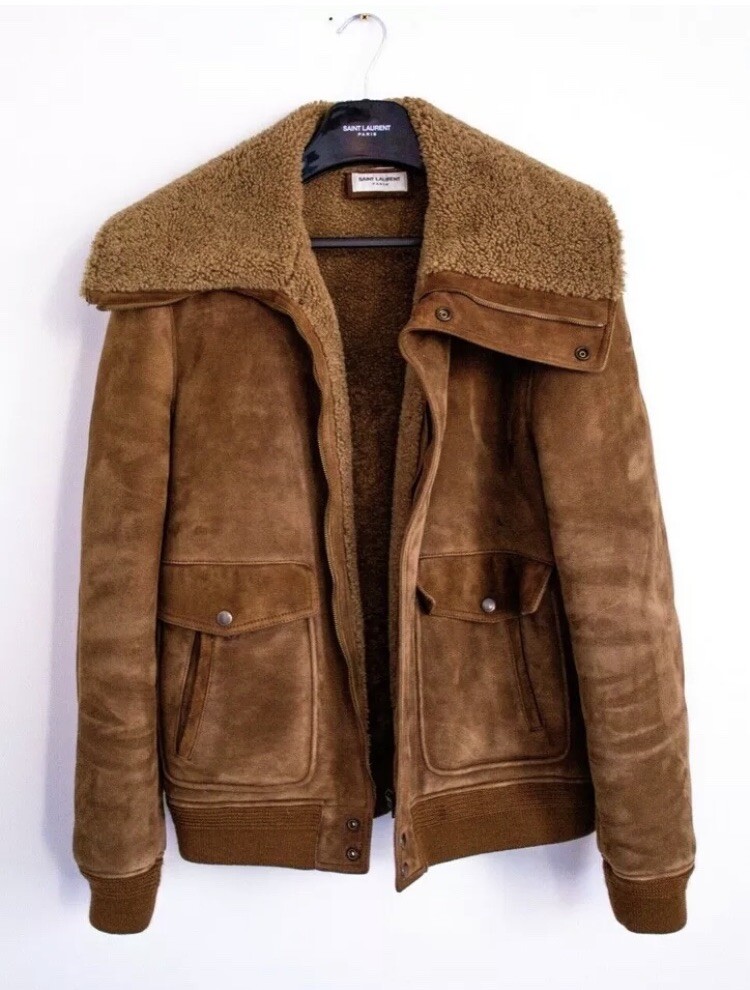 Giacca Saint Laurent Paris in pelle di shearling taglia Eu 54 US 44 $6K
