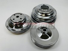 Bbc Chevy Chrome 23 Groove Long Water Pump Power Steering Crank Pulley Kit 454