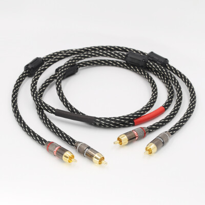 Pair OFC Copper Wire Gold Plated Plug HiFi Audio RCA Cable with Magnet Ring