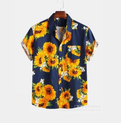 Mens Youth Fashion Sunflower Printed Short Sleeves Casual Beach Hawaii Shirt 