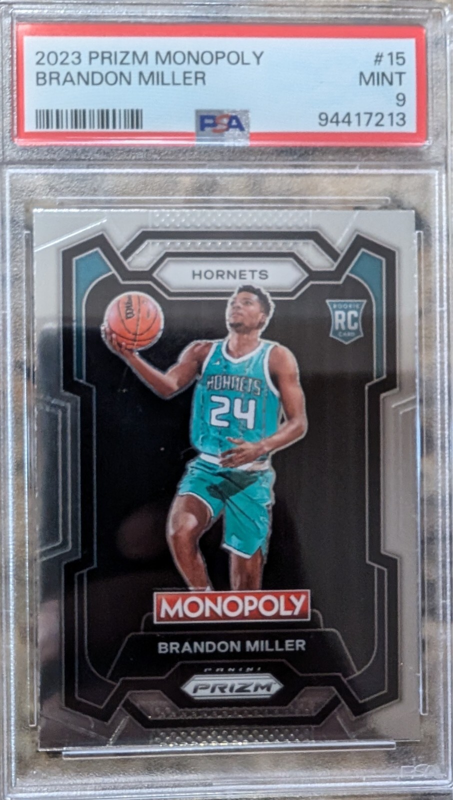 2023 Panini Prizm Monopoly - Silver Prizm #15 Brandon Miller RC (Mint/PSA 9)
