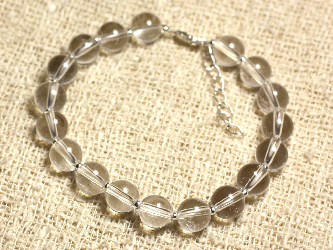 Bracelet en argent 925 et cristal de quartz véritable de 8mm pour femme
