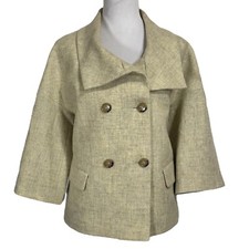 Talbots Double Breasted Wool Blend Blazer Jacket Stand Collar 3/4 Sleeve Size 8