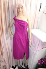 Women's Fuschia Off one Shoulder Sleeveless ALine Knee Dress Side Zip 8 Eliza J