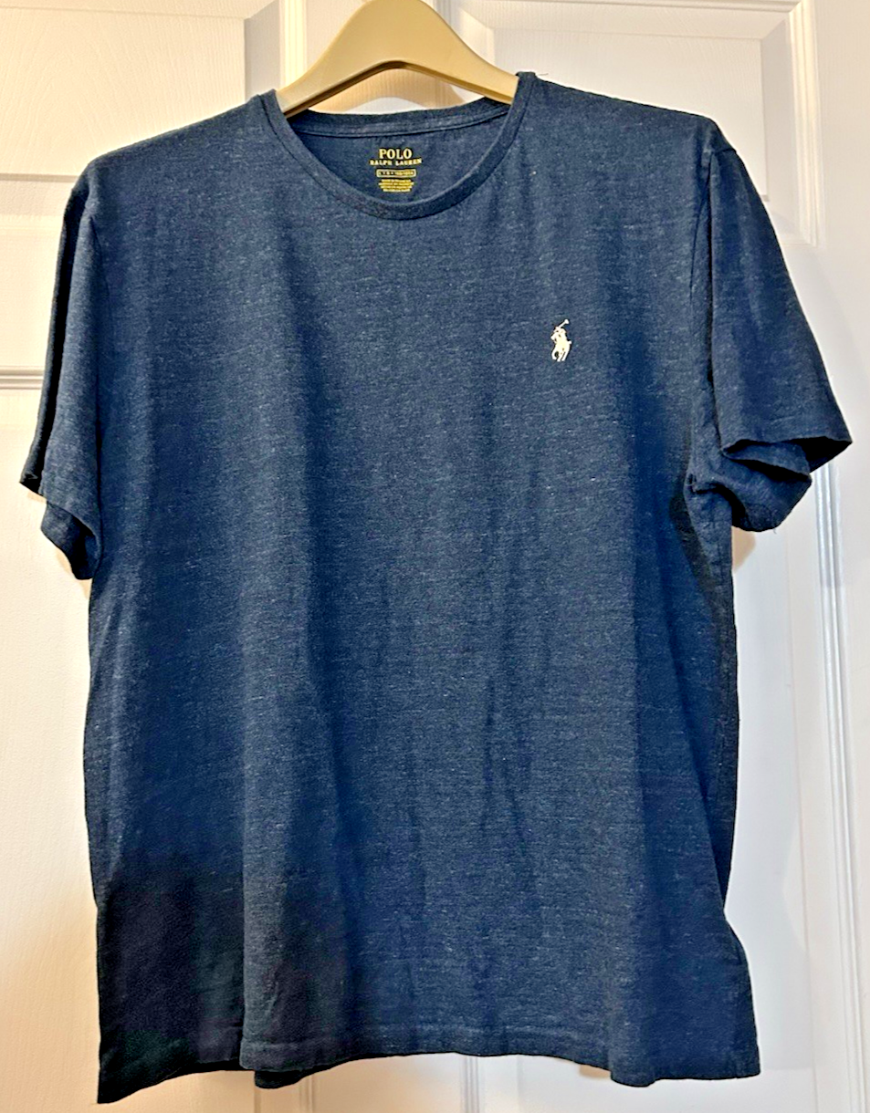 Polo Ralph Lauren 100% Cotone Blu Navy con Pony Bianco T Shirt Classica Uomo L