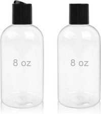 2 Pack 8 oz Empty Plastic Bottles with Black Disc Caps 2 Pack, Black, 2