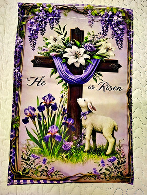 Easter Garden Flag He Is Risen Cross Lamb Double Sided 12x18 Christian Spring