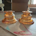 Vintage Orange Carnival Glass Candle Stick Holders Federal Glass Madrid Marigold