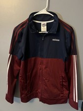 adidas Color Block Track Jacket Full Zip Youth L 14/16 Maroon Blue
