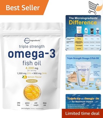 Omega 3 Fish Oil Softgels 4200mg 240 Lemon Burpless EPA DHA Heart Brain