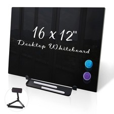 ZHIDIAN 16x12 Black Magnetic Glass Dry Erase Board Desktop Easel with Stand