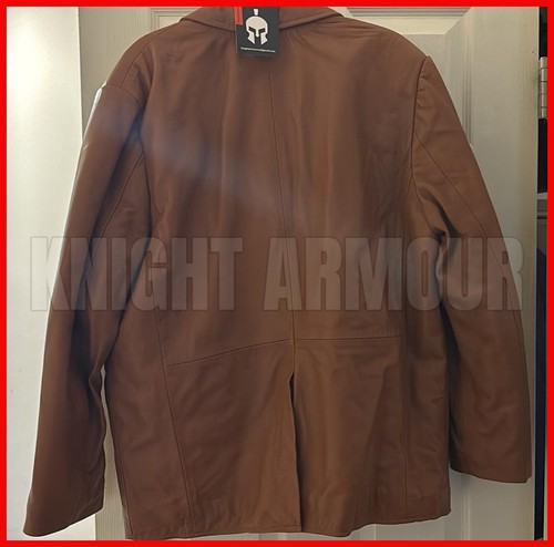 Men's Real Leather Blazer Genuine Tan Brown Soft Lambskin Two Button Coat Jacket - Picture 2 of 3