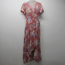 AUGUSTE Pascal Muse Rose Floral Pink Wrap Dress US 10 Ruffle Romantic Feminine