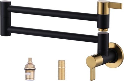 Pot Filler Faucet Black and Gold, ARCORA Modern Pot Filler Wall Mount 2 Handle