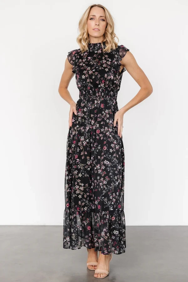 NEW Baltic Born Kearny Multicolor Floral Mock Neck Ruffle Maxi Dress Size XL