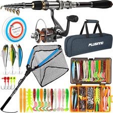 Fishing Gear, Fishing Rod with 137PCS Lures, Fishing Net, Fishing Starter Kit wi