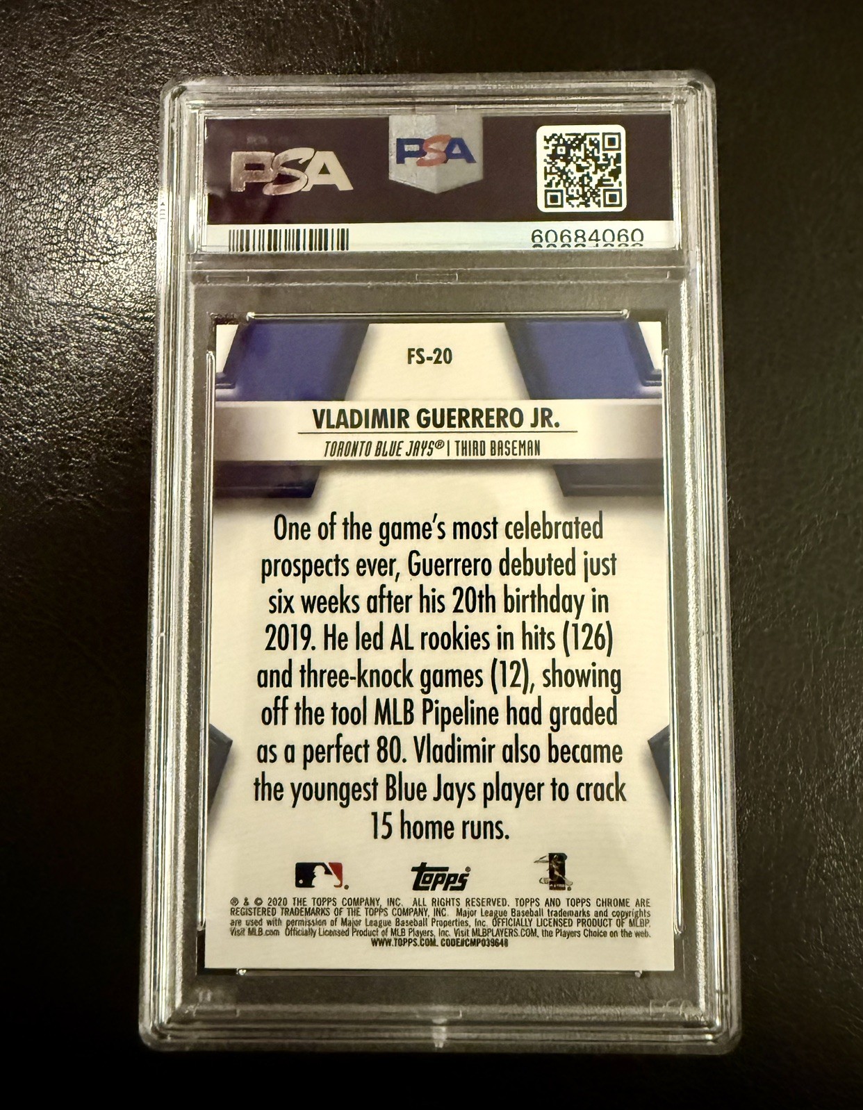 2020 TOPPS CHROME VLADIMIR GUERRERO JR FUTURE STARS PSA 10 #FS-20 BLUE JAYS view 2