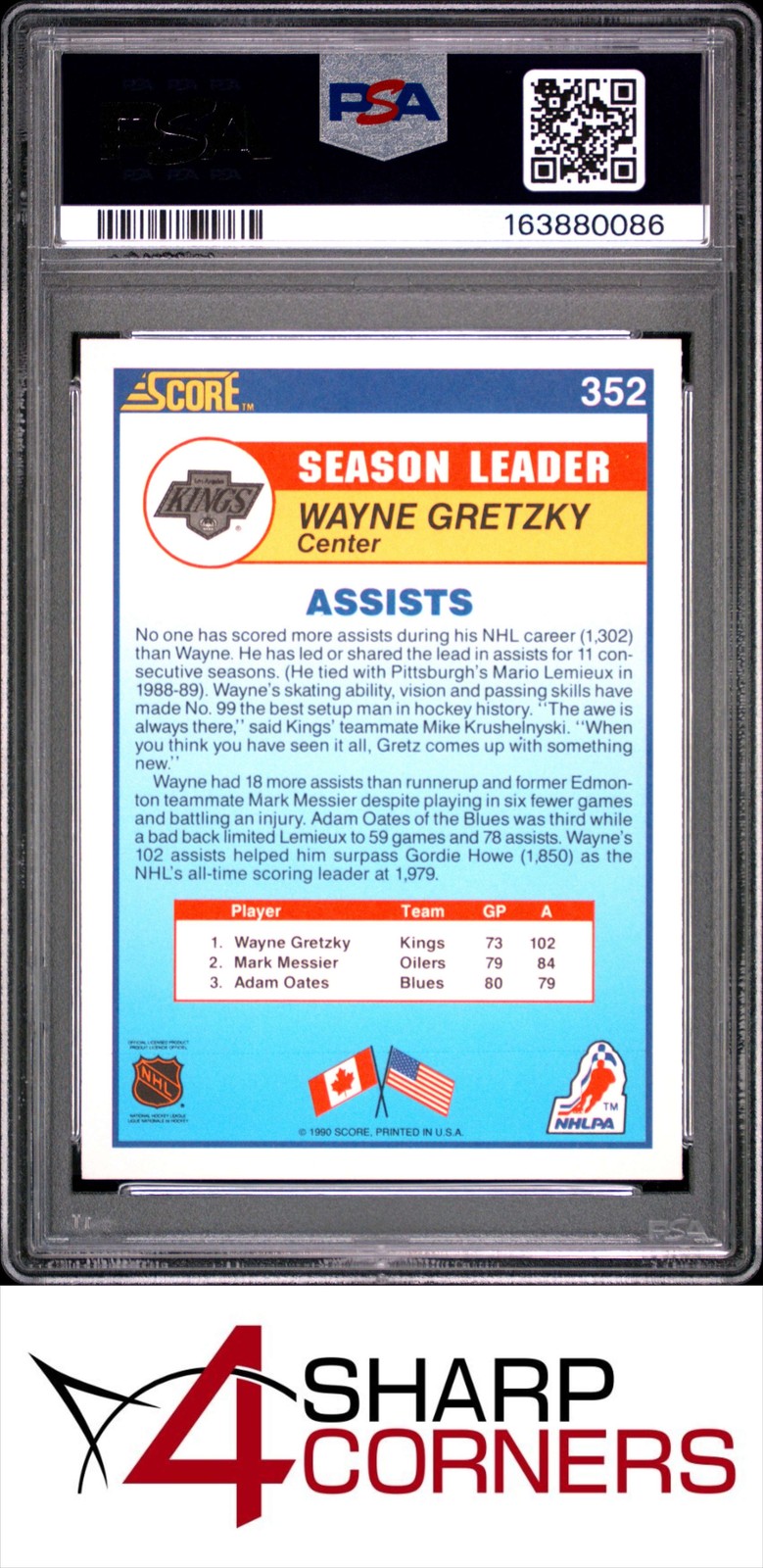 1990 SCORE #352 WAYNE GRETZKY KINGS HOF PSA 10 view 2