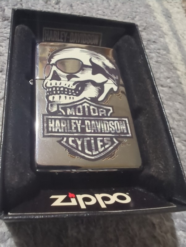 Zippo Harley Davidson Skull Lighter With Harley Logo,  Nos 