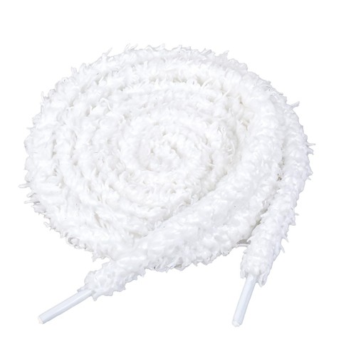 2 Pairs Fuzzy Flat Shoe Laces Soft White Plush Thick Shoelaces Replacement Fl...