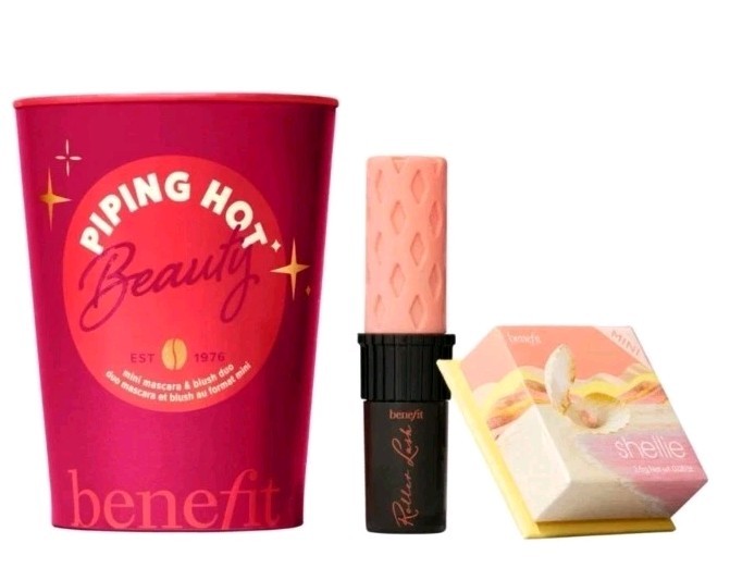 BENEFIT PIPING HOT BEAUTY MINI MASCARA & SHELLIE BLUSH DUO SET NEW IN BOX