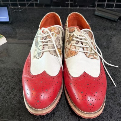 COLORSTY size 12 men s Brogue leather shoes Red Oxford wingtip floral pattern