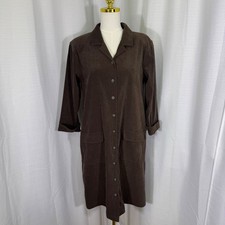 Vintage Talbots Faux Suede Dress Collared Stretch Button Chocolate Brown Sz 16