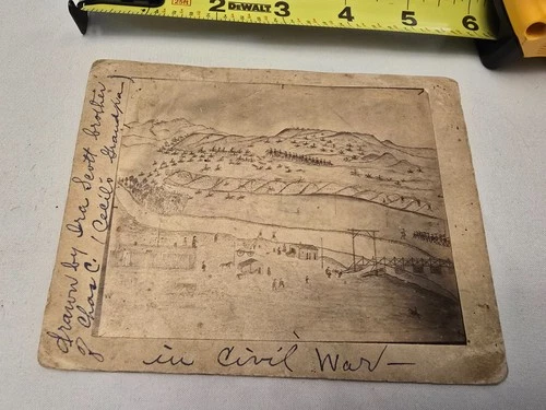 Civil War Photo of a Battle Scene with Indians and Landscape Drawing