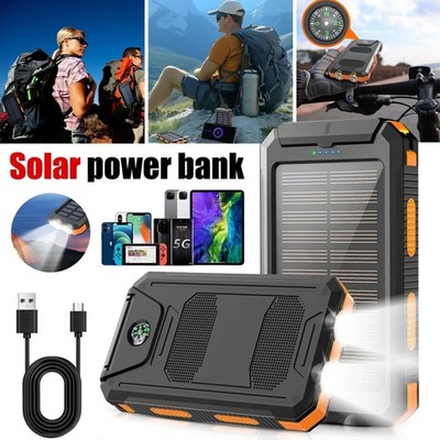26800mAh Solar Powerbank Externer Akku für iPhone Samsung Handy Orange USB Solar