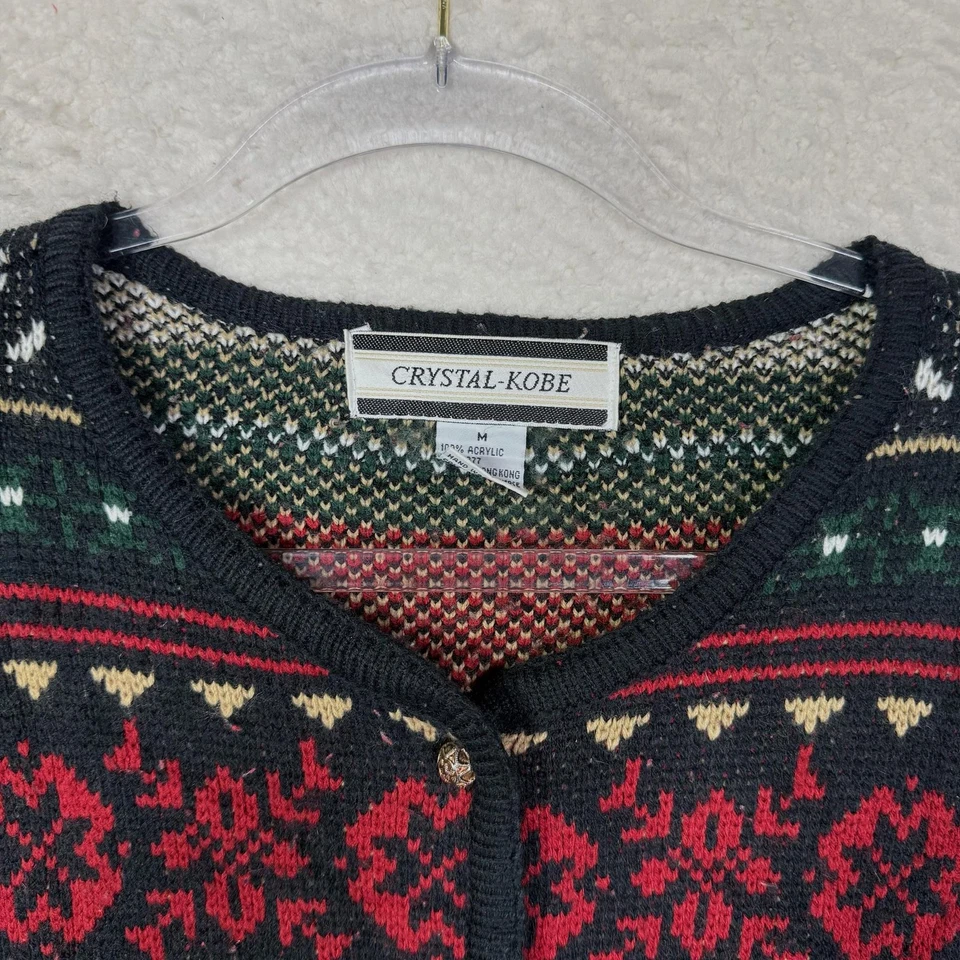 Suéter Kobe Cristal Vintage Mujer Mediano Negro Navidad Reno Cárdigan Foto 2 de 4