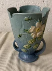 Beautiful Roseville Pottery Vase #980-6 – Blue Floral Relief – Double Handles
