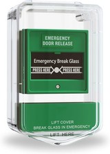 Emergency Door Release Break Glass Call Point, Green Plastic Surface Mount New