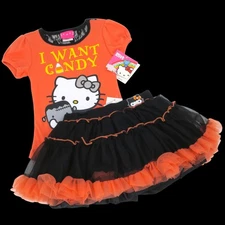 Hello Kitty Halloween Girl's 5 Short Sleeve I Want Candy Outfit 2pc Tutu Set NWT