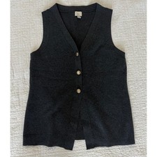 A New Day Womens Charcoal Gray Knit Button Front Sweater Vest Size L V-Neck