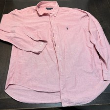 Men's Pink Shirt Polo Ralph Lauren Long Sleeve Collared Button Up Size 17 36/37