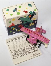 Vintage Tin Lithographed Pink Wind-up Training Plane Airplane MS011 in Box