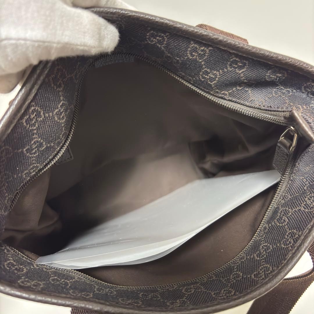 GUCCI Tote Bag GG Canvas Leather Dark Brown A4 Size Excellent Condition thumbnail 8