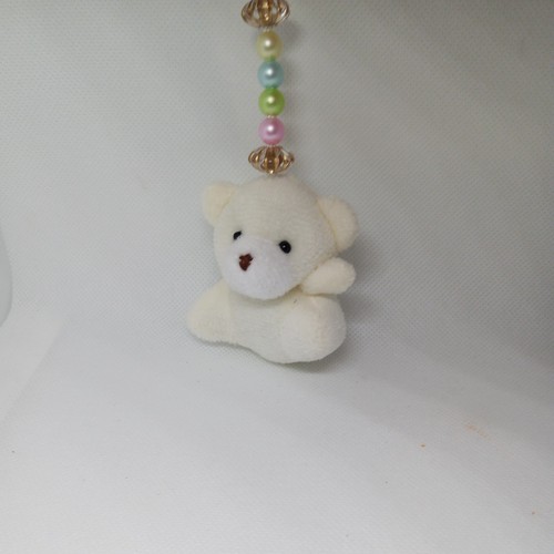 Handmade Beaded white teady Bear Key Chain, Backpack Charm multi color beads - Picture 2 of 6