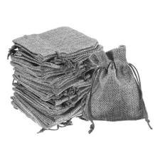 25Pcs Drawstring Burlap Gift Bags 3" x 4" Linen Sack Jewelry Pouches Grey