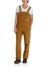 Carhartt Women's Brown Rugged Flex Double Knee Canvas Crawford Bib Overall Sz S