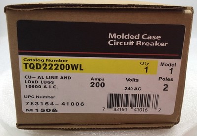 GE TQD22200/TQD22200WL 200 Amp 2 Pole 240V Circuit Breaker