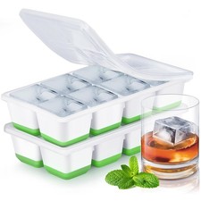 Large Silicone Ice Cube Tray With Lid Big Square Mould Whiskey Cocktail LO