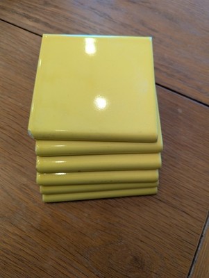6 Vintage American Olean Yellow Glossy Ceramic Bullnose Tiles 4¼'' Edge Chiped 