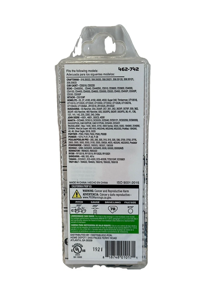 Cadena de motosierra semi cincel B78 de 20 pulgadas con eslabones lubricantes Centri paso de .325 0,050 Ga. Foto 2 de 4